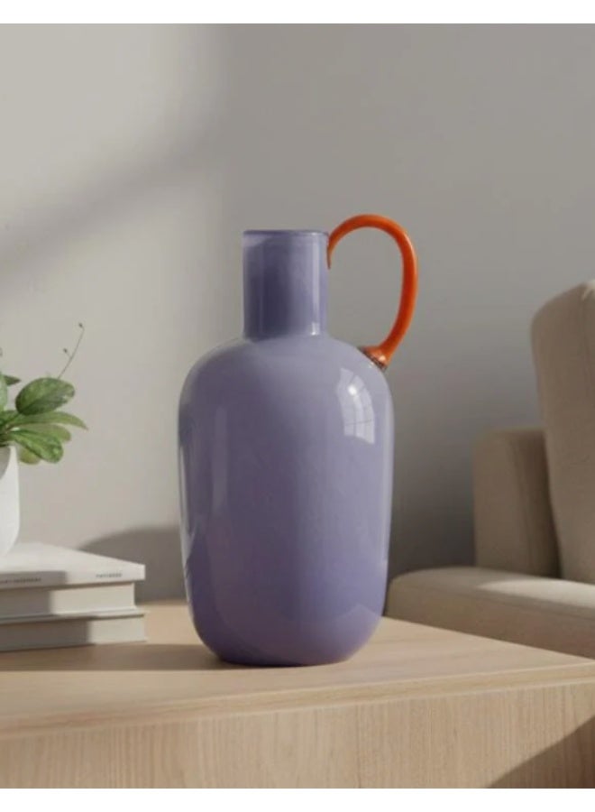 AKDC Luxury Purple Glass Vase with Stylish Pink Handle – Modern Decorative Piece – 30×15 cm - Image 1