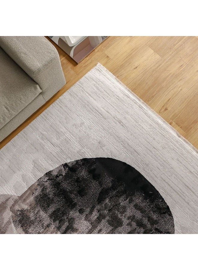 DANUBE HOME Galeria Lux Abstract Rug | Washable Modern Rugs Style | Polypropylene + Polyester Area Rug Floor Covering | Indoor Carpet For Living Room Dining Bedroom 240x340cm-Grey White-231300472286 - Image 1