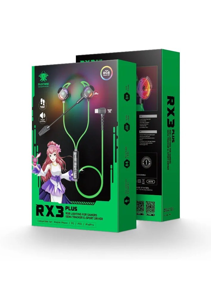 بليكستون سماعات الألعاب بليكسستون RX3 PLUS نوع-C السلكية مع ميكروفون طويل الأمد وعازل للضوضاء وإضاءة RGB متوافقة مع أجهزة الكمبيوتر المحمولة وPC وإكس بوكس وبلاي ستيشن 5 ونينتندو سويتش - اللون الأخضر - Image 2