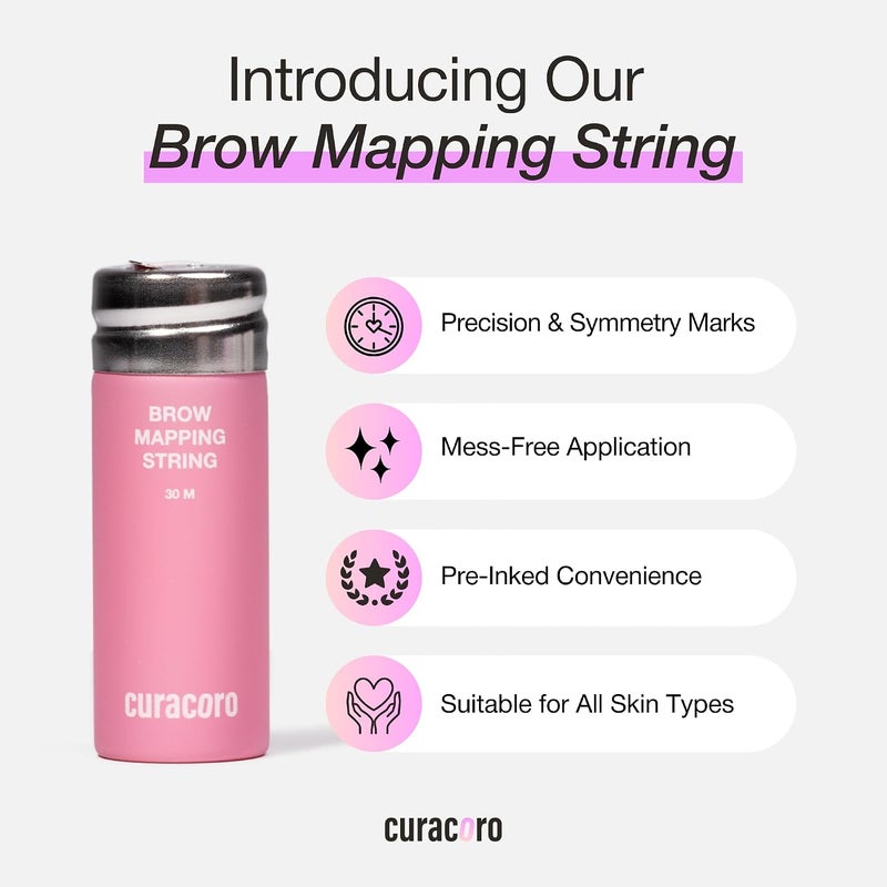 خيط تحديد شكل الحواجب Brow Mapping String، بطول 30 مترًا ومُرسوم مسبقًا، مخصص لتقنيات الميكروبليدينج والمكياج ��لدائم (PMU)، وتشكيل الحواجب باستخدام فحم الخيزران (لون وردي). - Image 2