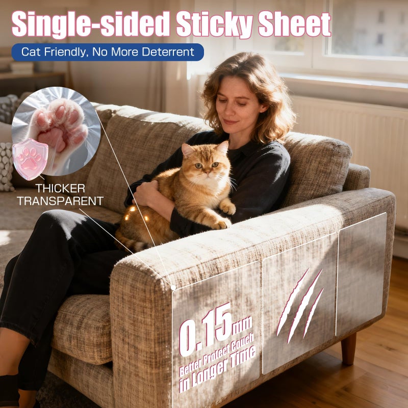 THLHKD 12PCS Cat Scratch Furniture Protector, Single Sided Couch Protectors Tape from Cats Claws Scratching, Transparent Sticky Sheets Proof Clawing Sofa Corner Protection Cover Anti Scratch for Furniture - Image 3