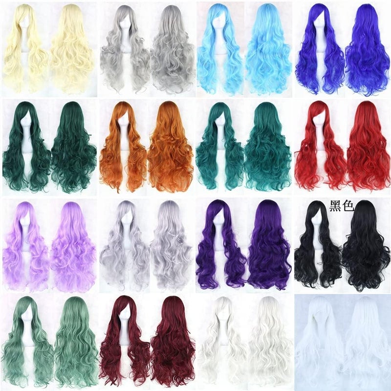 IMISSU 80cm Long Curly Natural Hair Cosplay Wig with Bangs Colorful Halloween Costume Party Wigs for Women (Pink) - Image 4