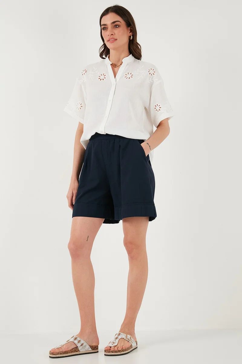Lela Cotton Standard Fit High Waist Seam Detailed Shorts Women's Shorts 668YP4921
