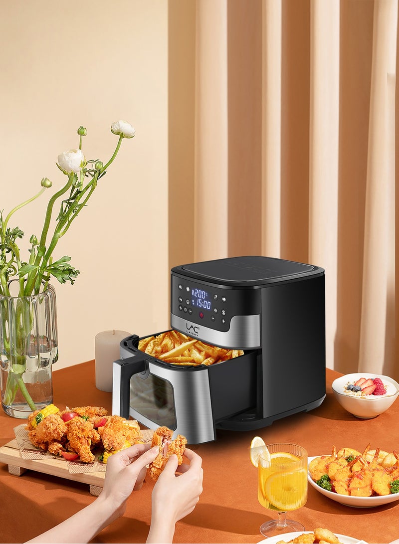 LAC 10L Large Size AirFryer 360° Turbo Airflow Tech One touch Panel, and 10 Presets Family Size Countertop Nonstick Air Fryers Elegant Stainless Steel Design - Image 5