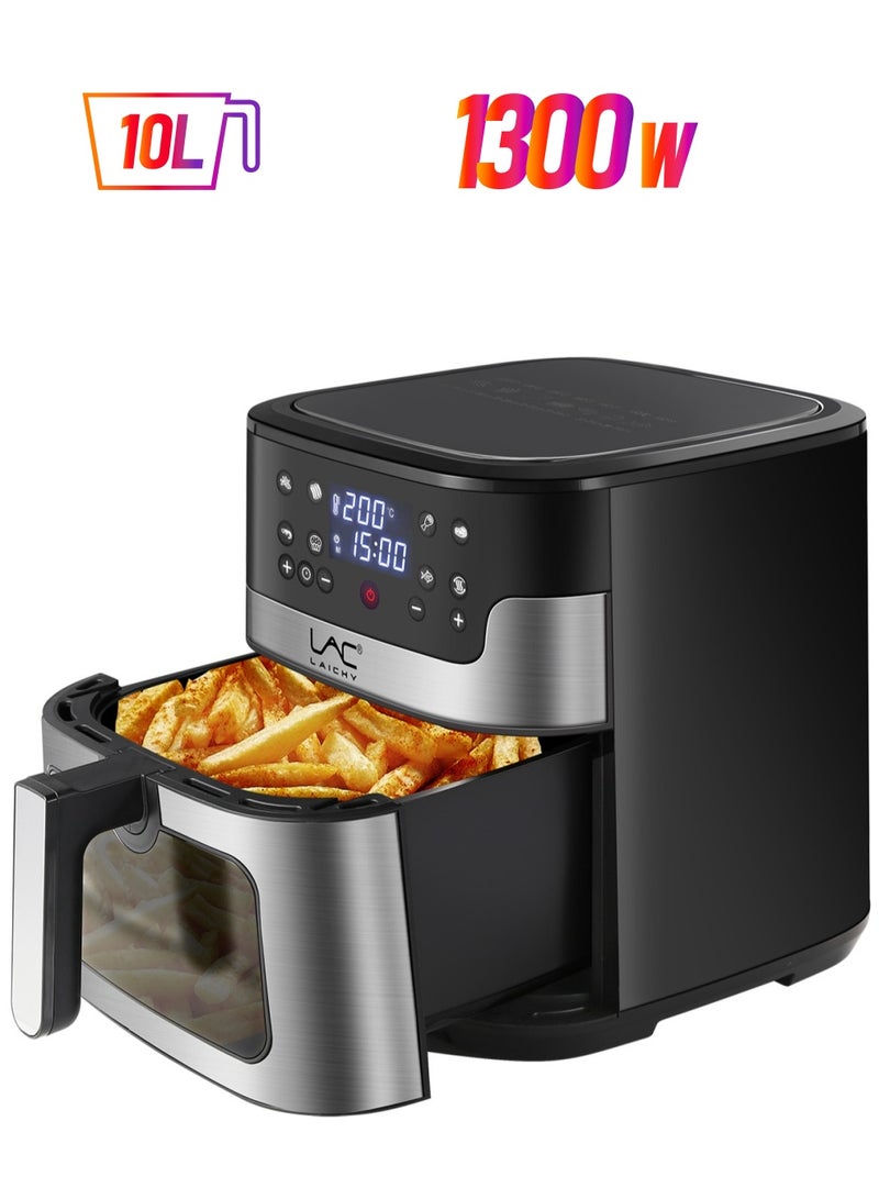 LAC 10L Large Size AirFryer 360° Turbo Airflow Tech One touch Panel, and 10 Presets Family Size Countertop Nonstick Air Fryers Elegant Stainless Steel Design - Image 1