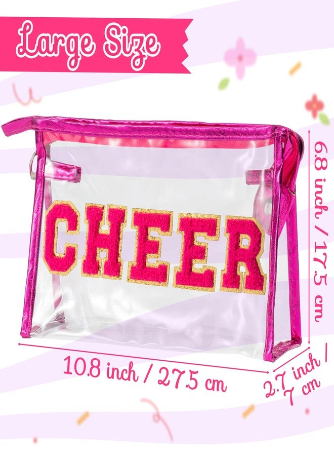 حقيبة مكياج شفافة من Y1tvei CHEER - حقيبة مستحضرات تجميل كبيرة جدًا من مادة PVC شفافة، مزينة برقعة من الشنيل باللون الأحمر الوردي، حقيبة حمل أدوات تجميل محمولة ومقاومة للماء، منظم سفر، هدية مثالية لمشجعات الفرق الرياضية - Image 2