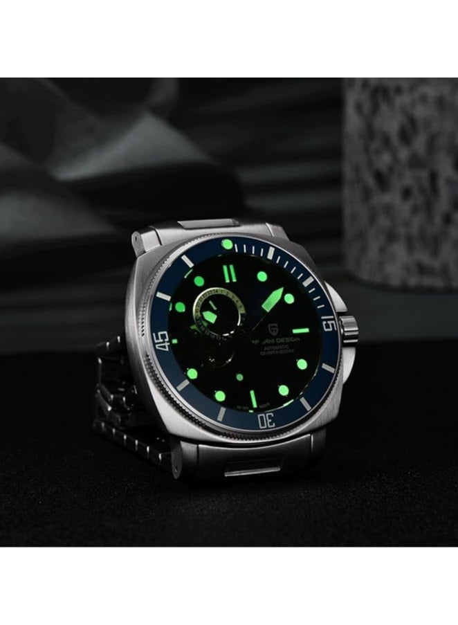 PAGANI DESIGN Men’s Automatic Watch, Japan NH39 Mechanical Skeleton, 200M Waterproof Wrist Watch, Fashion Business WristWatch，PD-1736 Steel Band Silver Blue - Image 4