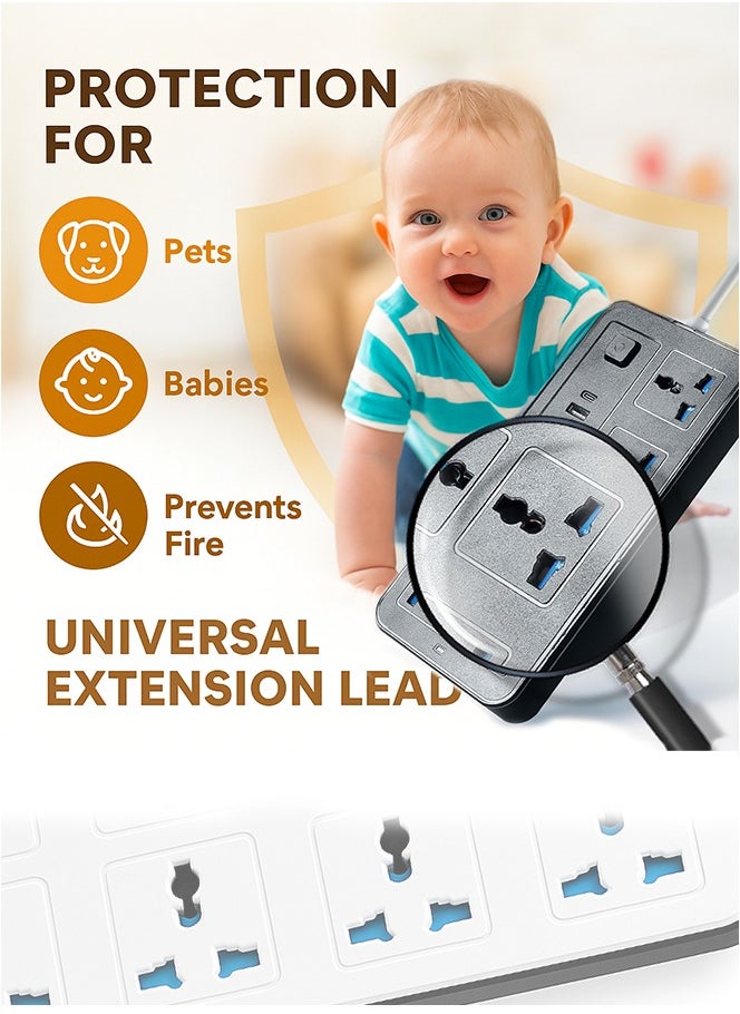 Storecho STORECHO 10-in-1 Universal Extension Lead, 6 Gang UK Plug Power Strip with 3 USB Ports, 1 Type-C, Surge & Overload Protection, 2400W, Child-Safe Shutter, 1.8M Cable – Home, Office, Kitchen  - Image 3