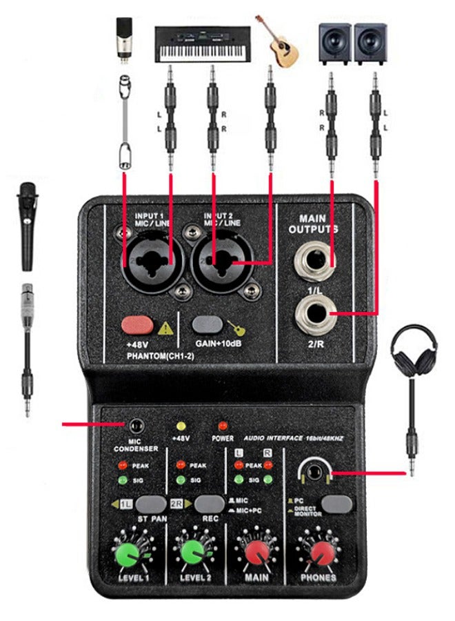 Mi VAZA Q12 Live Sound Card - 48V Phantom Power Supply - Podcast Equipment - Microphone Voice Changer - Audio Mixer for Streaming, Gaming, Recording, Singing, Tiktok, YouTube, PC, Phone - Image 5
