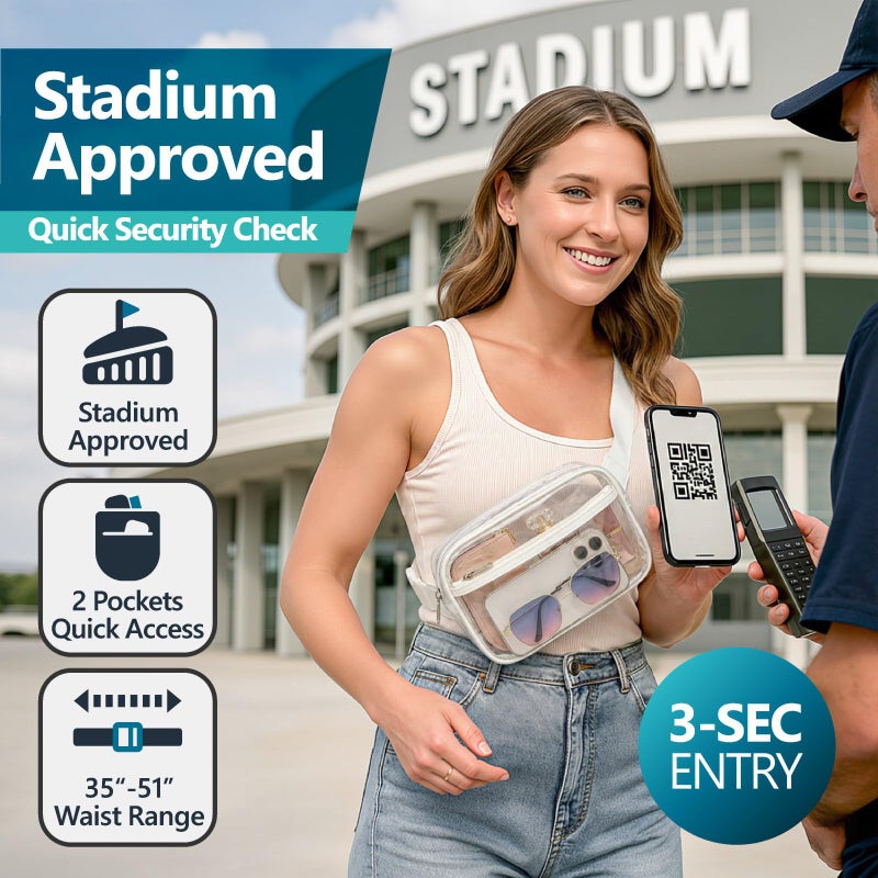 Veckle Clear Fanny Pack Stadium Approved - Plus Size 35-51 Inch Adjustable Strap Transparent Belt Bag for Women Men Fits 7.5" Smartphone, Crossbody Clear Bag for Stadium Events Sports Concerts, White - Image 2