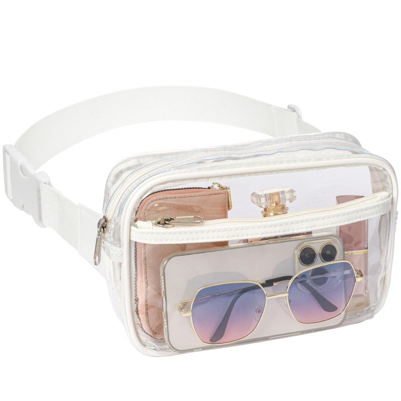 Veckle Clear Fanny Pack Stadium Approved - Plus Size 35-51 Inch Adjustable Strap Transparent Belt Bag for Women Men Fits 7.5" Smartphone, Crossbody Clear Bag for Stadium Events Sports Concerts, White - Image 1