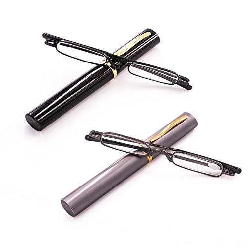 Viseng 2 Pack Slim Mini Metal Reading Glasses Compact Lightweight Portable Readers with Glasses Case for Reading Case +1.5 - Image 1