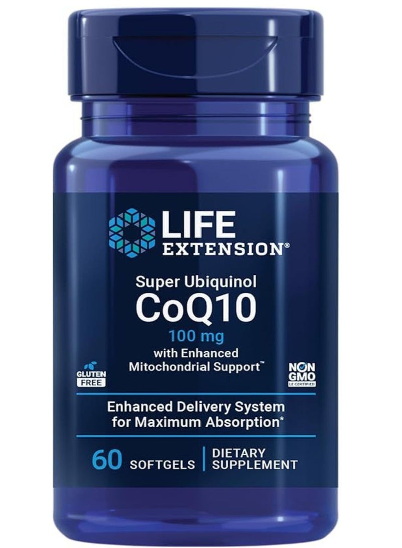 لايف إكستنشن سوبر يوبيكوينول CoQ10 مع دعم محسن للميتوكوندريا، صحة القلب القوية ودعم إنتاج الطاقة الخلوية، فائق الامتصاص، خالي من الغلوتين، غير معدل وراثيًا، 100 مجم، 60 كبسولة هلامية - Image 1