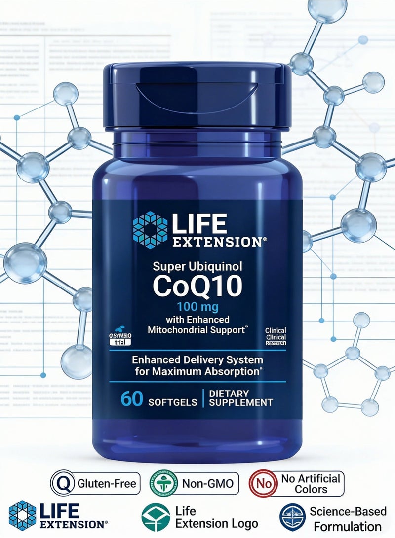 لايف إكستنشن سوبر يوبيكوينول CoQ10 مع دعم محسن للميتوكوندريا، صحة القلب القوية ودعم إنتاج الطاقة الخلوية، فائق الامتصاص، خالي من الغلوتين، غير معدل وراثيًا، 100 مجم، 60 كبسولة هلامية - Image 5