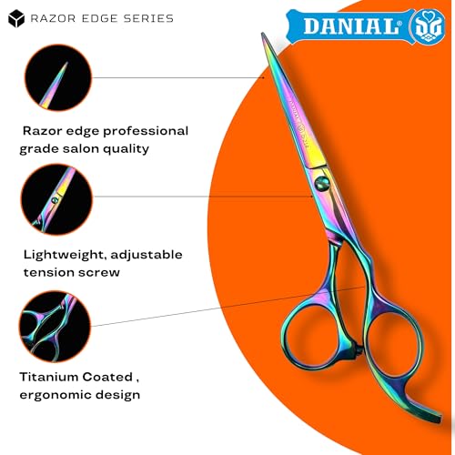 DANIAL High Carbon Razor Cut Stainless Steel Hair Cutting Scissors - Professional Barber Scissors for Men and Women - Ideal for Beard, Moustache, and Nose Trimming 6 INCH (Multicolored) - Image 3
