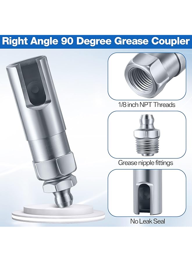 Excefore Grease Gun Coupler With 1/8 Inch Npt Threads, Push On Slotted Right Angle 90 Degree Grease Coupler Fits Standard 1/8 Inch Npt Grease Hoses, 2.1 Inch Length - Image 3