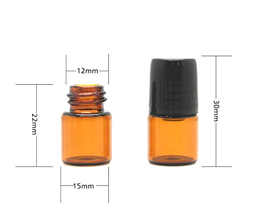 Furnido 25 Pack 1ml Amber Glass Roll on Bottle For Essential Oils,Perfume Vial with Stainless Steel Roller Ball,Black Caps Mini Sample Vials Cosmetics Small Container - Image 3