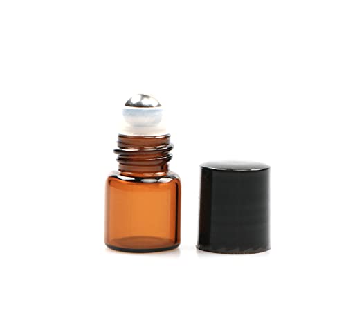 Furnido 25 Pack 1ml Amber Glass Roll on Bottle For Essential Oils,Perfume Vial with Stainless Steel Roller Ball,Black Caps Mini Sample Vials Cosmetics Small Container - Image 2
