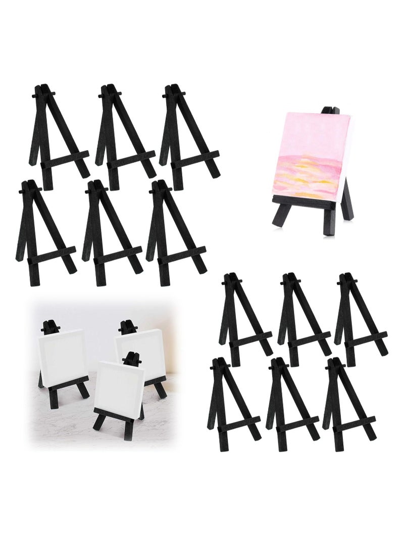 Mini 5 Inch Wooden Desktop Easel Set of 12 Black Tripod Stand for Photos and Paintings Display - Image 1