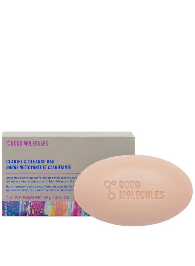 Good Molecules Clarify and Cleanse Bar - Soap Free Bar with Salicylic Acid, BHA for Skin Tone Balancing and Cleansing - Body and Facial Cleanser, Skin Care for Face - Image 1