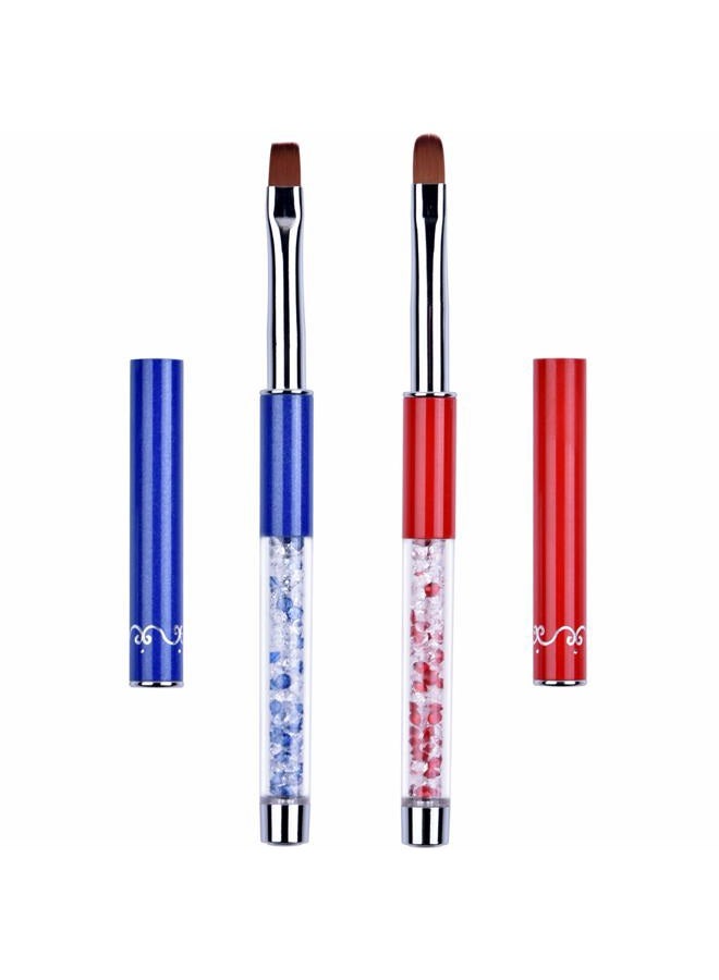 Ycyan 2Pcs Oval & Flat UV Gel Nail Brush Set Rhinestone Handle Professional Nail Art Design Brushes Multi-colored Size 8 - Image 1
