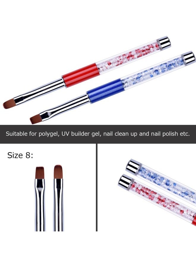 Ycyan 2Pcs Oval & Flat UV Gel Nail Brush Set Rhinestone Handle Professional Nail Art Design Brushes Multi-colored Size 8 - Image 2