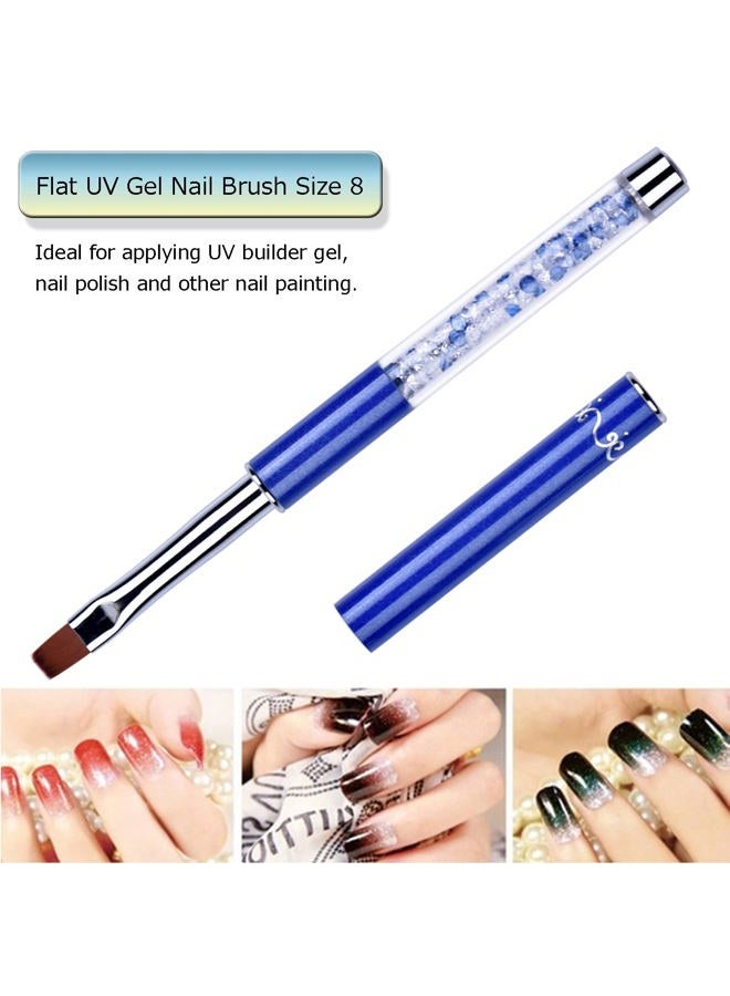 Ycyan 2Pcs Oval & Flat UV Gel Nail Brush Set Rhinestone Handle Professional Nail Art Design Brushes Multi-colored Size 8 - Image 4