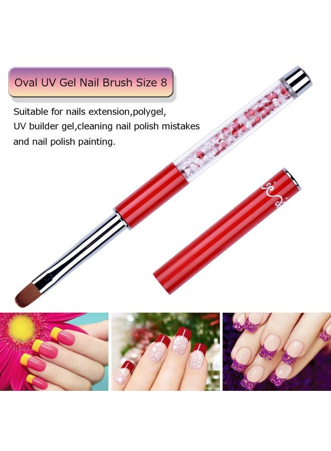 Ycyan 2Pcs Oval & Flat UV Gel Nail Brush Set Rhinestone Handle Professional Nail Art Design Brushes Multi-colored Size 8 - Image 3