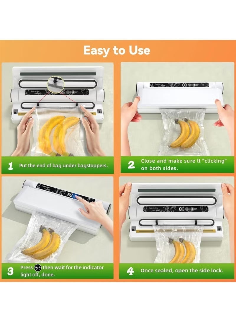 Lynacz Original Vacuum Sealer, Equipped With 20 Vacuum Sealed Bags,Fully Automatic Dry and Wet Dual use Food Vacuum Sealer Machine, One Click Intelligent Operation, Digital Display, Super Strong Suction Power - Image 4