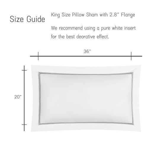 Ranznaz White Pillow Shams King Size Set of 2, 100% Cotton Luxury Hotel 3-Lines Embroidered Pillowcases, 400TC Sateen Weave Decorative Pillow Cases with Envelope Closure for Bedding, 20x36 Inches - Image 3