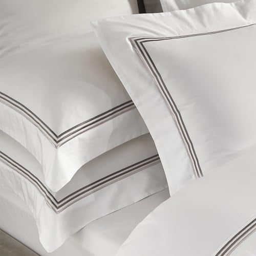 Ranznaz White Pillow Shams King Size Set of 2, 100% Cotton Luxury Hotel 3-Lines Embroidered Pillowcases, 400TC Sateen Weave Decorative Pillow Cases with Envelope Closure for Bedding, 20x36 Inches - Image 1