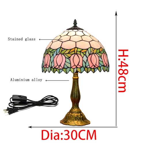 Blivuself Tiffany Lamp Stained Glass Lamp Pink Tulip Bedroom Table lamp Reading Desk Light for Bedside Living Room Office Dormitory Dining Room Decorate Housewarming Gift 12X12X18 Include Light Bulb - Image 5