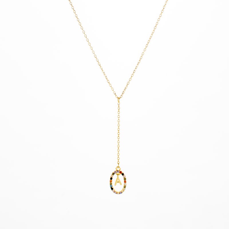 سلسلة أستانليس ستيل ذهبي مع دلاية مرصعة بفصوص الزيركون حرف A - Image 1