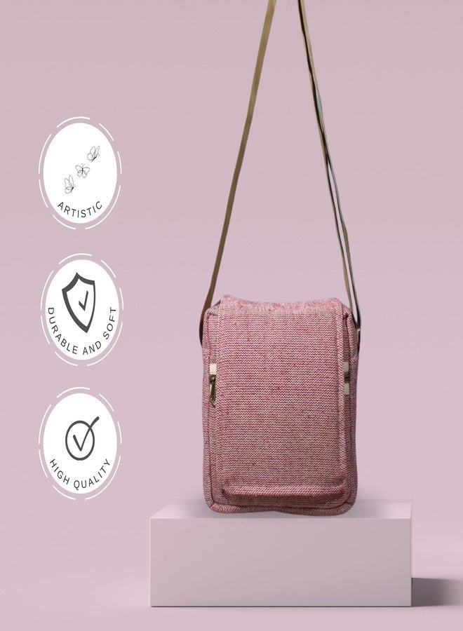 FIBREGOLD FIBERGOLD Stylist Hemp Sling Bag with Adjustable Strap for Girls - Eco-Friendly and Trendy Design for All Occasions (Pink) - Image 3