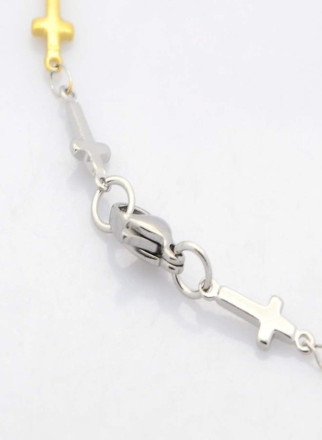 LZD Catholic Stainless Steel Cross Link Chain Bracelet Lobster Gold Silver 7.8" P267 (Gold & Silver) - Image 3
