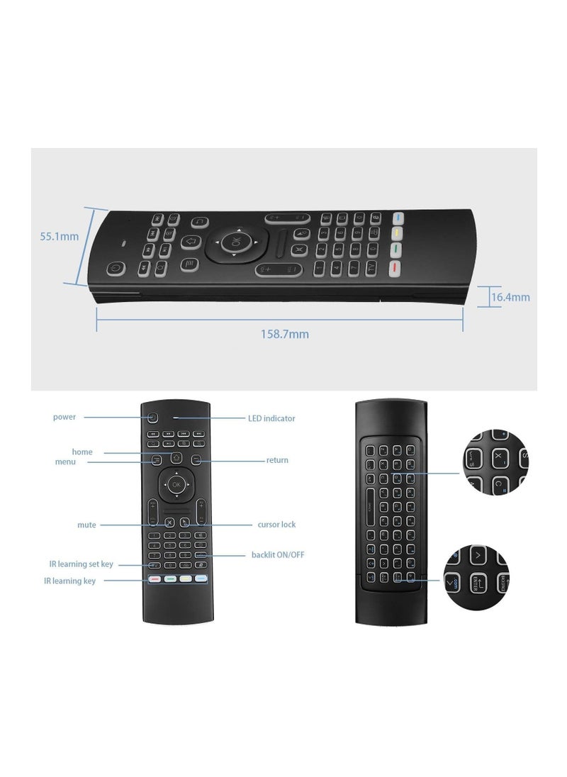 Generic - ZELBZ MX3 Pro Mini Backlit Keyboard with Air Mouse, Android TV Remote Control, Mini Wireless Programmable IR Remote for Android/T-Box/IP Devices, Black - Image 1