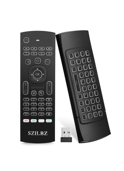 ZELBZ MX3 Pro Mini Backlit Keyboard with Air Mouse, Android TV Remote Control, Mini Wireless Programmable IR Remote for Android/T-Box/IP Devices, Black