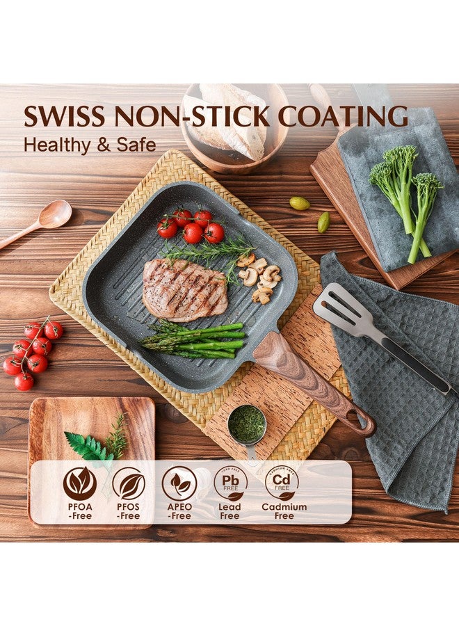 Sensarte مقلاة شواء غير لاصقة SENSARTE للطباخات، مقلاة متعددة الاستخدامات مع فتحات صب، سطح طهي كبير مربع، مقلاة متينة للشواء الداخلي والخارجي. خالية من PFOA، 9.5 بوصة - Image 2