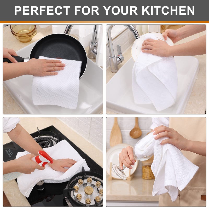 Kitinjoy 100% Cotton Waffle Weave Kitchen Towels  8-Pack Super Soft and Absorbent Kitchen Dish Towels for Drying Dishes  Kitchen Hand Towels  13 in x 28 in  White - Image 4