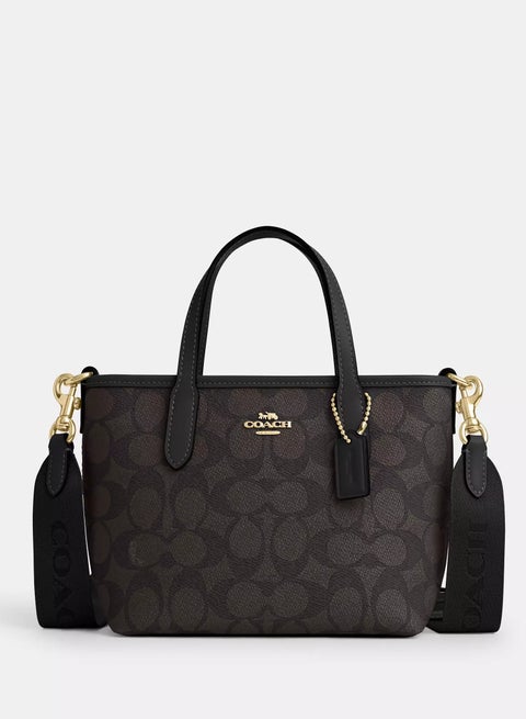 Coach City Mini Tote Bag With Detachable Strap, Women's Cross Body Bag, Women's Hand Bag, Women's Shoulder Bag, Women's Travel Bag, Walnut-Black-20cm