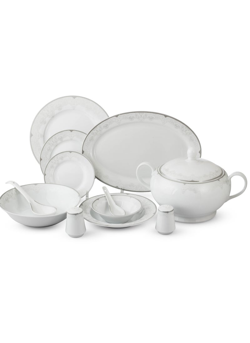 Dania 45-piece porcelain dinner set, white with silver line, for 6 people, white  - Image 1