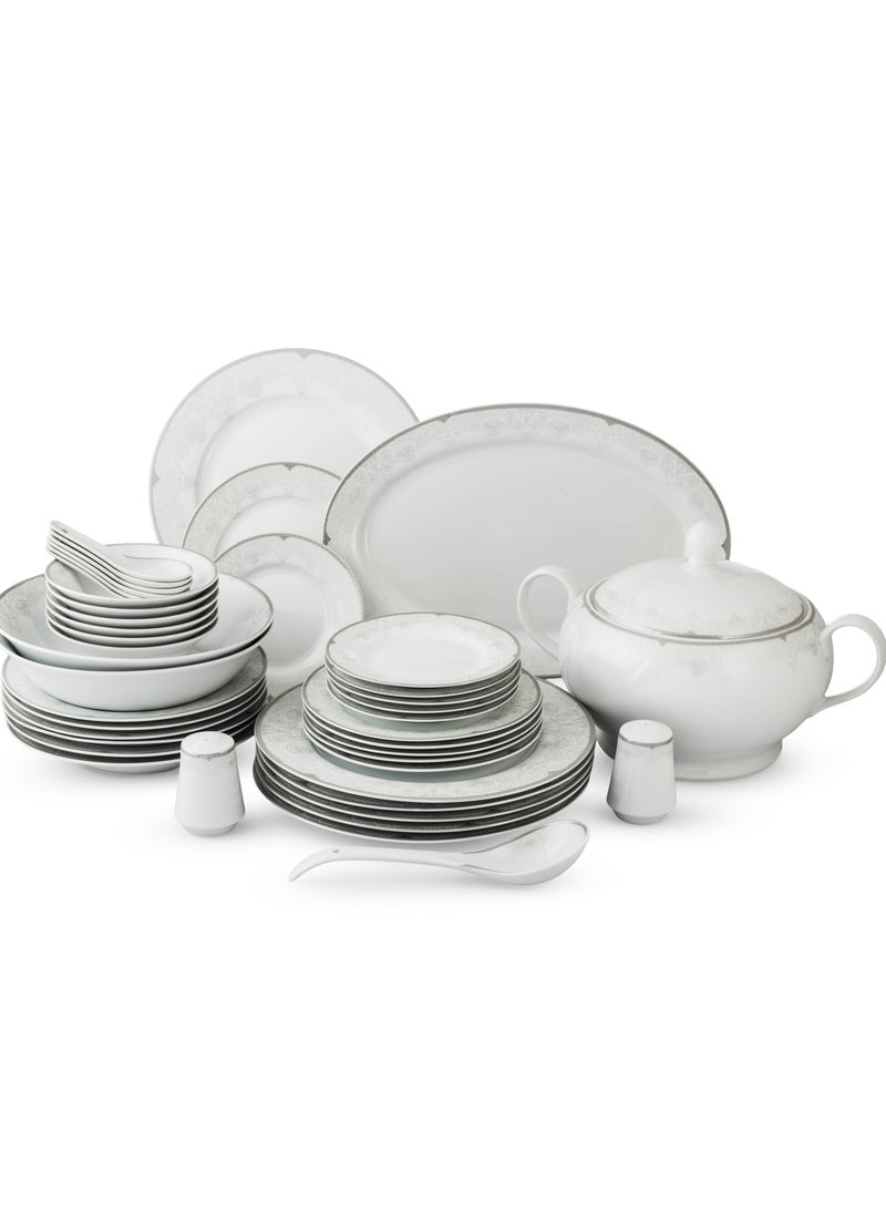Dania 45-piece porcelain dinner set, white with silver line, for 6 people, white  - Image 2