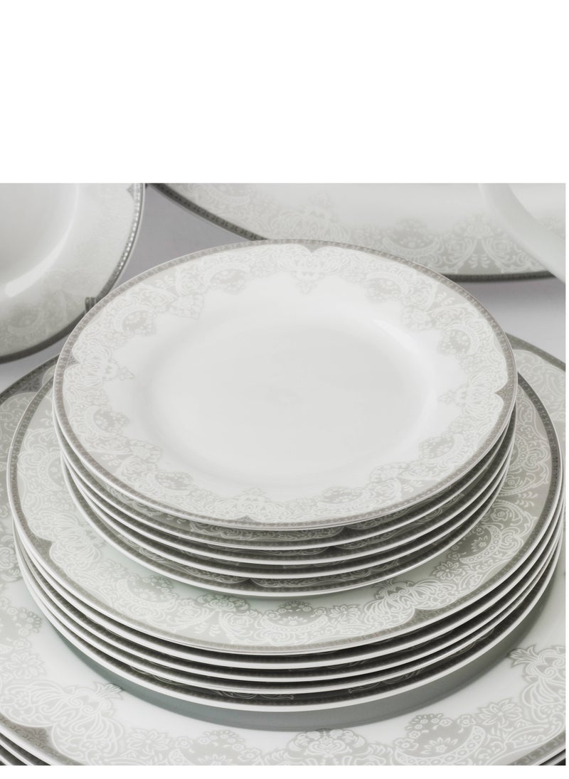 Dania 45-piece porcelain dinner set, white with silver line, for 6 people, white  - Image 5