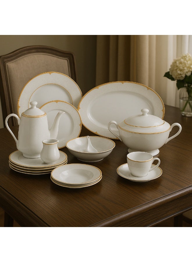 دانيا طقم سفرة بورسلين 49 قطعة لون أبيض مع خط فضي يكفي لـ 6 أشخاص أبيض - Image 1