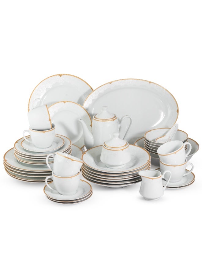 دانيا طقم سفرة بورسلين 49 قطعة لون أبيض مع خط فضي يكفي لـ 6 أشخاص أبيض - Image 2