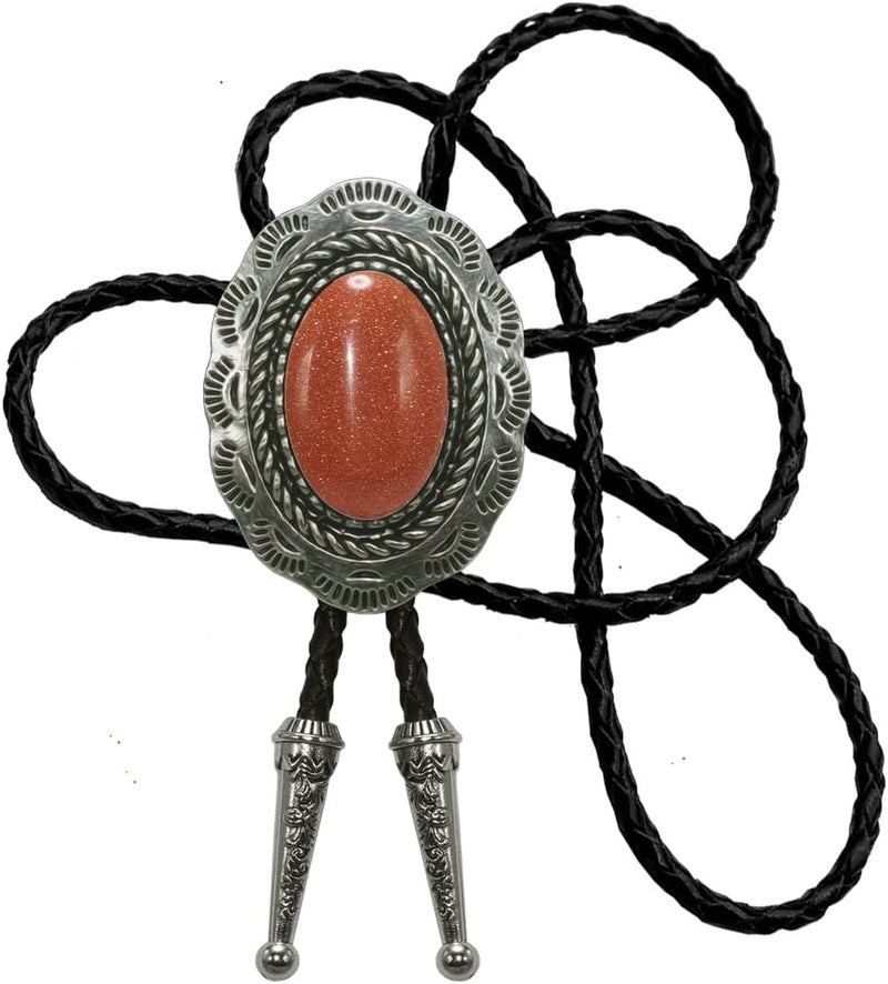 Moranse Bolo Tie With Emerald Blue and Black or More Colors Stone Celtic Style Genuine and Cowhide Rope - Image 1