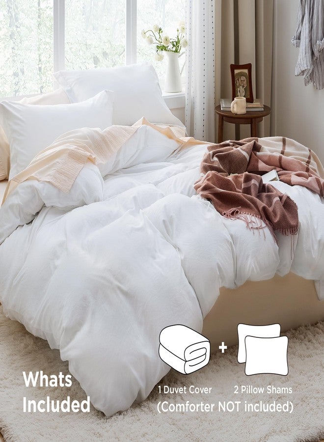 Bedsure White Duvet Cover Queen Size - 3 Pieces Prewashed Cotton-Like Polyester Extra Soft Bedding Set, Includes 1 Duvet Cover 90x90 Inches with Zipper Closure & 2 Pillow Shams, Comforter Not Included - Image 2