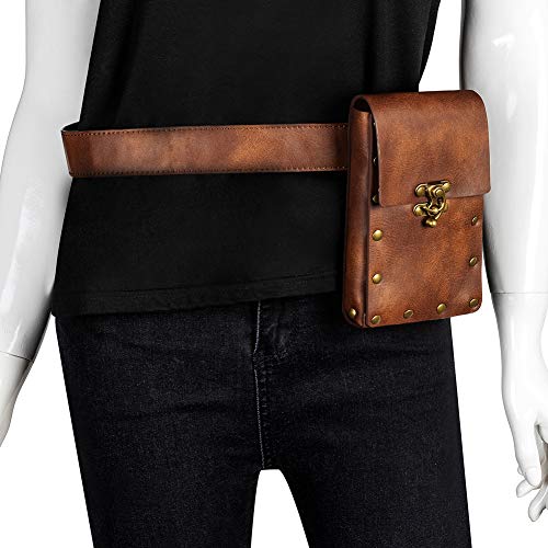 SUMGOGO Belt Pouch Waist Bag Fanny Pack Medieval Vintage Phone Holder Holster Belt Purse Wallet Hip Pocket Festival Ren Faire Costume (Brown) - Image 2