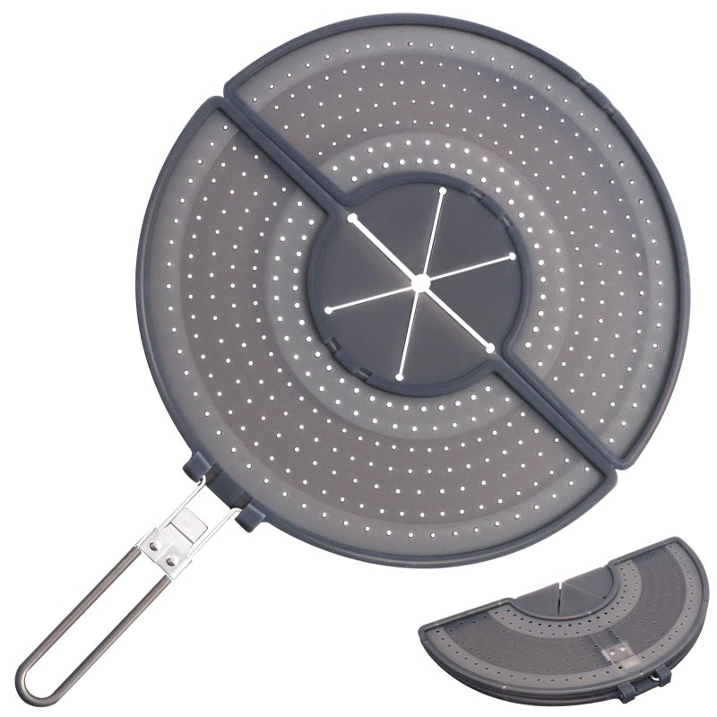 BIGOWL Foldable Splatter Screen with Handle For 10,11,12 and 13 Inch Frying Pan - Dual Folding Oil Guard,BPA-Free Silicone,Heat-Resistant Grip,Space Saving Fry Pan Cover for Mess-Free Cooking,Dishwasher Safe - Image 1