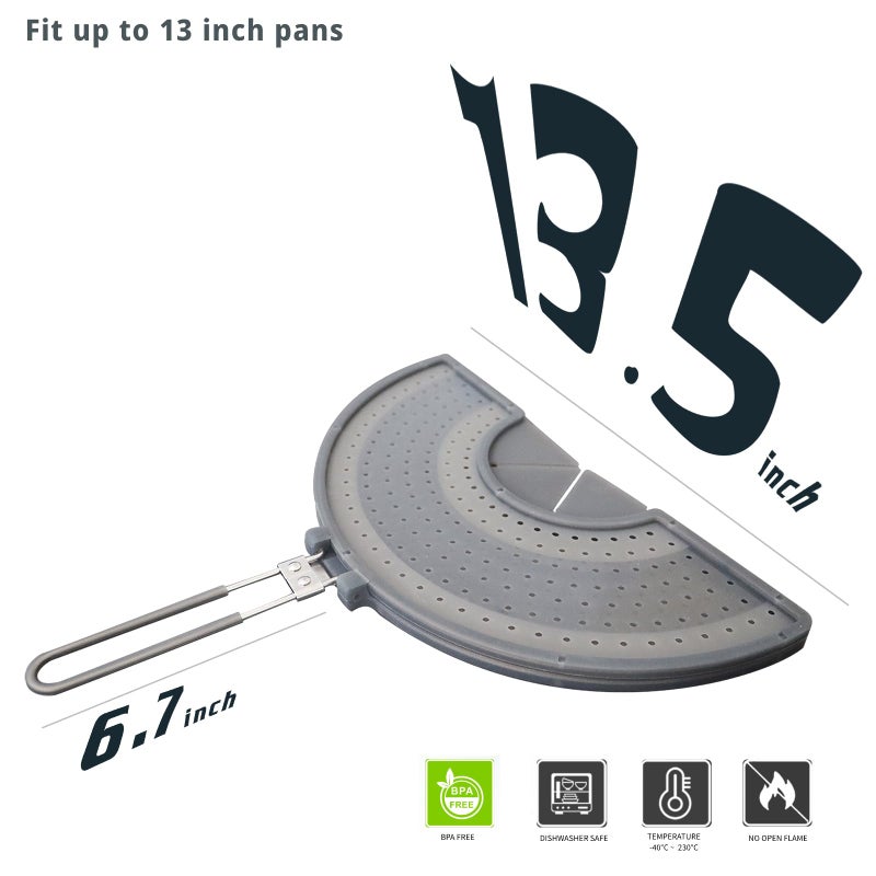 BIGOWL Foldable Splatter Screen with Handle For 10,11,12 and 13 Inch Frying Pan - Dual Folding Oil Guard,BPA-Free Silicone,Heat-Resistant Grip,Space Saving Fry Pan Cover for Mess-Free Cooking,Dishwasher Safe - Image 2